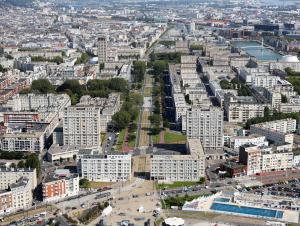 Vue aérienne sur la Porte Océane et l'avenue Foch, Le Havre